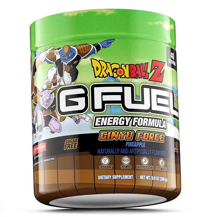 Dragon Ball Z Pó Energético, Sem Açúcar, Suplemento de Foco com Cafeína Limpa, Mistura para Água, Sabor Abacaxi, Aminoácidos de Foco, Mistura de Vitaminas Antioxidantes, 280g (40 Porções) - G Fuel