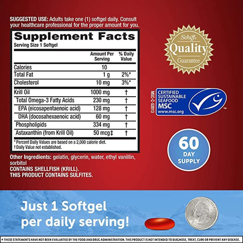 Ômega-3 Krill Oil 1000mg, Cápsulas Softgels Ultra Forte (60 Unidades), Sem Sabor de Peixe e com EPA | Óleo de Krill | Marca MegaRed - MegaRed