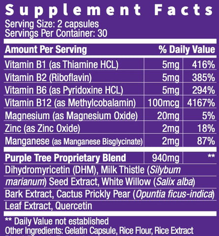 purple tree - Vitaminas pós-celebração da árvore roxa | Suporte ao fígado, repositor corporal, hidratação rápida | DHM, Cardo Mariano, Eletrólitos, Vitamina B, Casca de Salgueiro