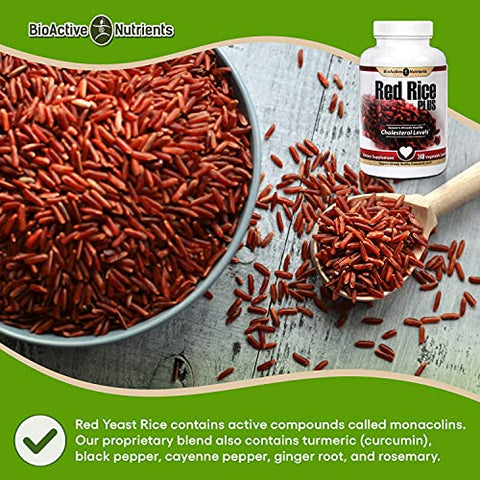 BIOACTIVE NUTRIENTS - Suplemento Red Rice Plus – 240 Cápsulas Vegetais – Mistura Exclusiva de Açafrão, Pimenta-do-Reino, Pimenta Caiena, Raiz de Gengibre e Alecrim – Suporte ao Colesterol