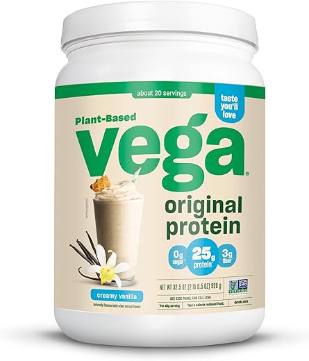 Original Pó de Proteína, Mistura Cremosa de Proteína Vegetal com Sabor de Baunilha para Água, Leite e Smoothies, 32,5 oz (910 g) - Vega