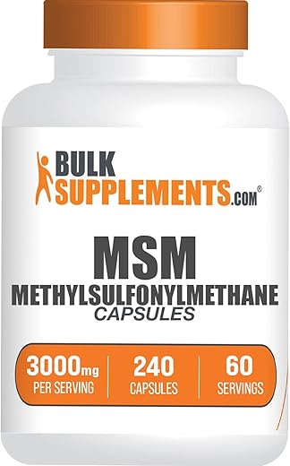 com Cápsulas de MSM – Metilsulfonilmetano, Suplemento de MSM em Cápsulas, 3000mg de MSM – Suplementos para as Articulações, Sem Glúten, 4 Cápsulas por Porção, 240 Cápsulas (Pacote de 1) - BulkSupplements