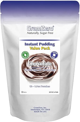Mix de Pudim de Chocolate Sem Açúcar GramZero 12-Pack, Ideal para Shakes Substitutos de Refeição em Clubes de Nutrição, Sobremesa de Baixa Caloria, Adoçado com Stevia