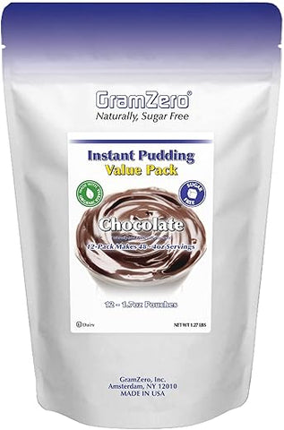 Mix de Pudim de Chocolate Sem Açúcar GramZero 12-Pack, Ideal para Shakes Substitutos de Refeição em Clubes de Nutrição, Sobremesa de Baixa Caloria, Adoçado com Stevia