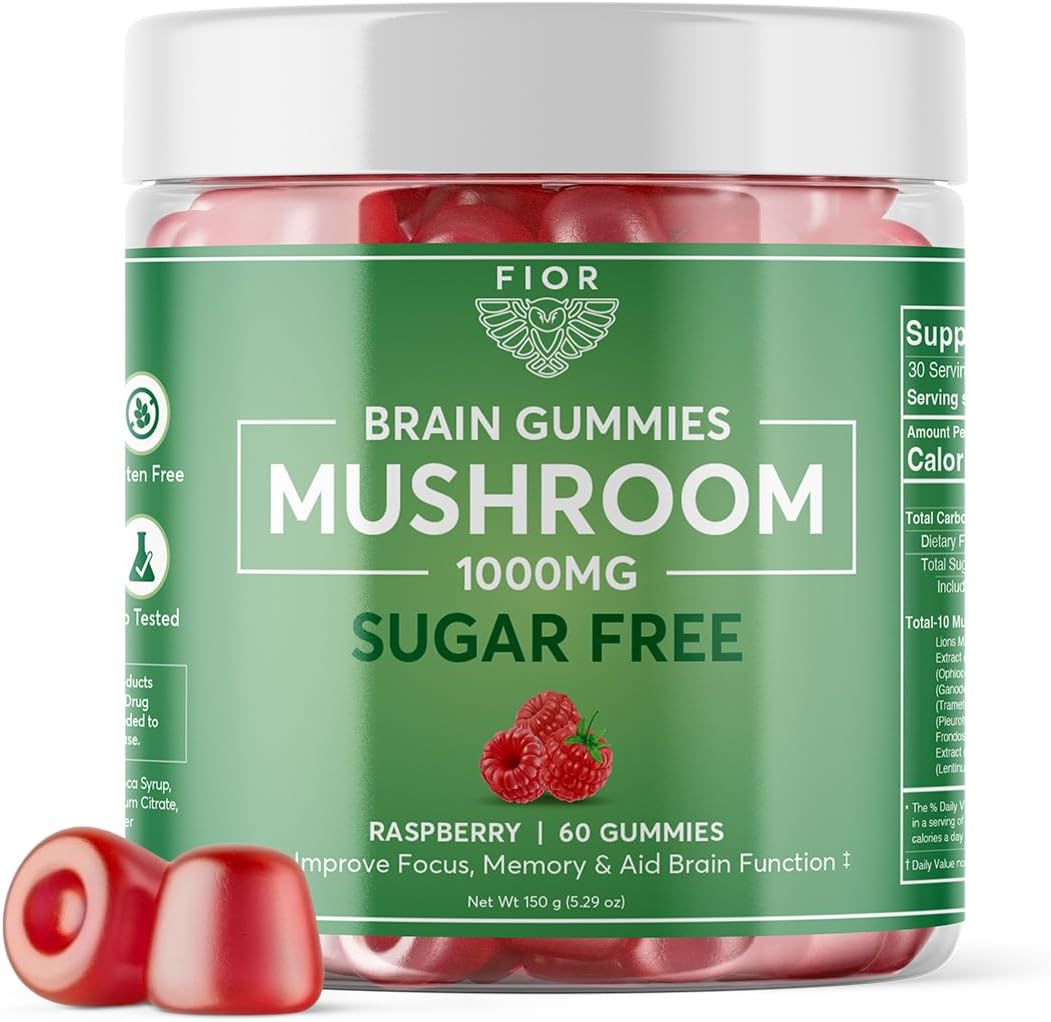 Gummy de Cogumelo Sem Açúcar Naturalmente, 10 Cogumelos em 60 Unidades, Complexo de 10 Cogumelos, Cabelo de Leão, Chaga, Cordyceps, Reishi, Cauda de Peru, Maitake, Shiitake, 10g Blend de Cogumelos - FIOR