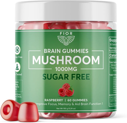 Gummy de Cogumelo Sem Açúcar Naturalmente, 10 Cogumelos em 60 Unidades, Complexo de 10 Cogumelos, Cabelo de Leão, Chaga, Cordyceps, Reishi, Cauda de Peru, Maitake, Shiitake, 10g Blend de Cogumelos - FIOR