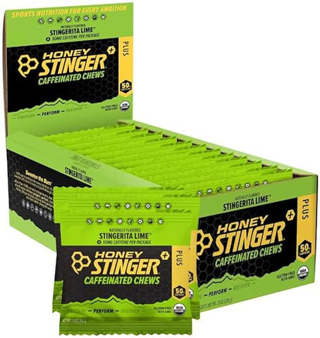 Caffeinated Energy Chews – Stingerita Lime, Caixa com 12 Pacotes – Energia Natural com Cafeína – Marca Honey Stinger - Honey Stinger