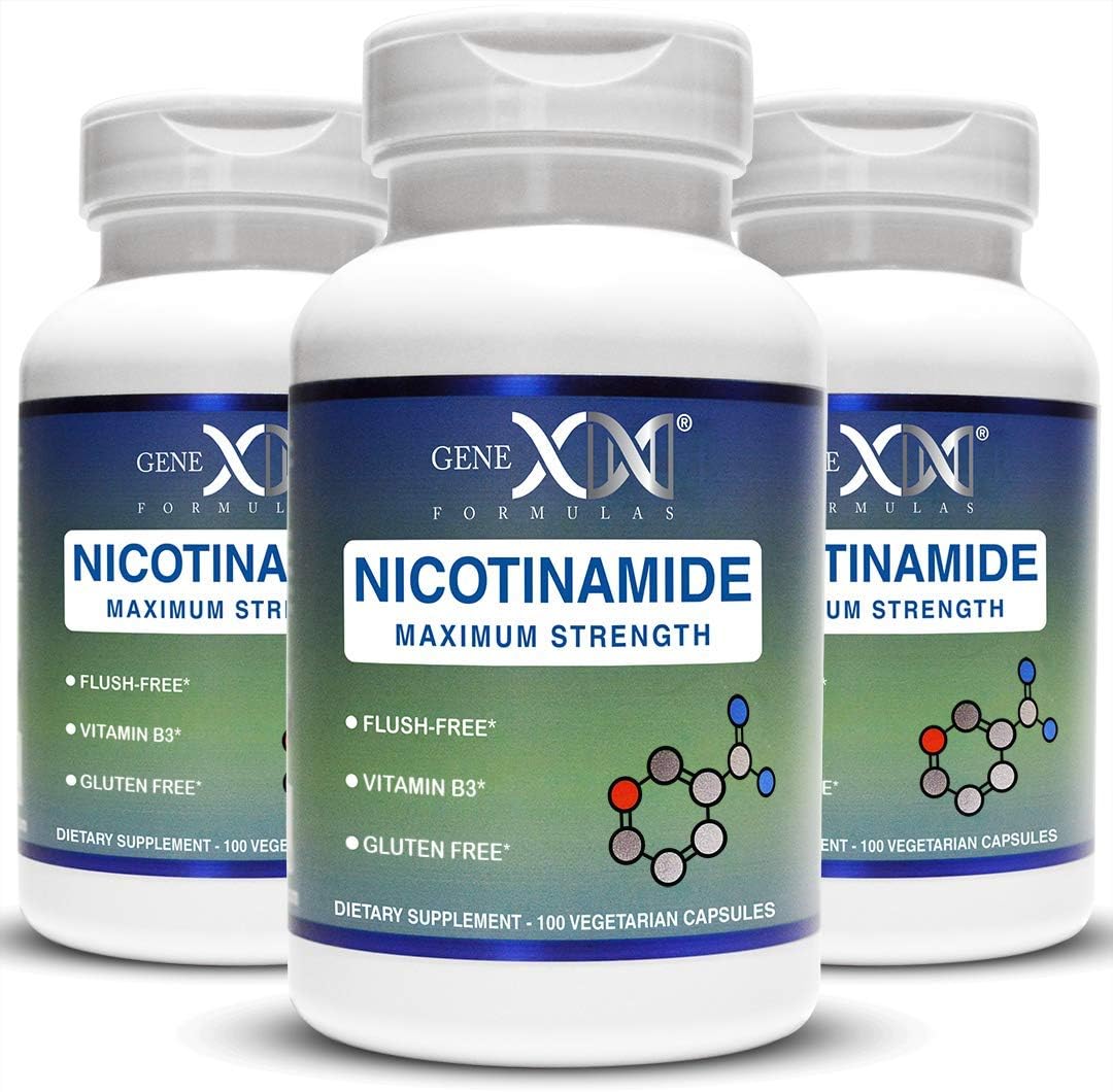 Genex Formulas - GENEX Nicotinamida 500mg (3-Pack) Cápsulas de Niacina Flush Free Vitamina B3 para Pele Saudável – Suplemento de Niacinamida Ajuda a Produzir Queratina