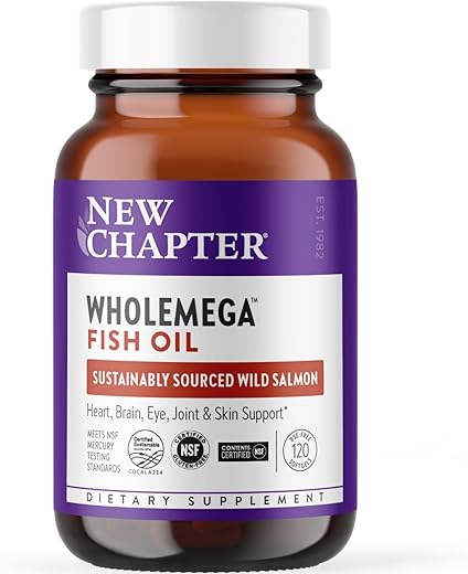 Óleo de Salmão Selvagem do Alasca Wholemega da New Chapter – Ômega-3, Vitamina D3 e Astaxantina – 120 cápsulas de 1000mg