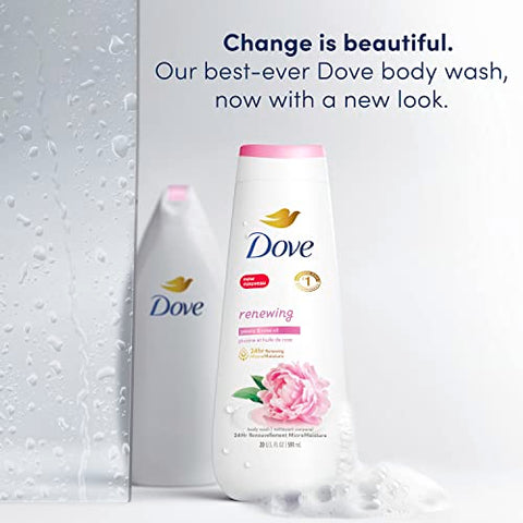 Body Wash Renovador Peônia e Óleo de Rosa 4 Unidades para uma Pele Renovada e Saudável – Sabonete Líquido Suave com MicroHidratação Renovadora 24h 590ml - Dove