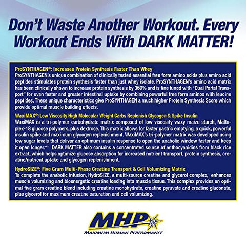 Maximum Human Performance - MHP Dark Matter Pós-Treino, Acelerador de Recuperação, c/ Creatina de Fases Múltiplas, Carboidrato de Milho Ceroso, 6g EAAs, Sabor Frutas Vermelhas, 20 Porções, 55g