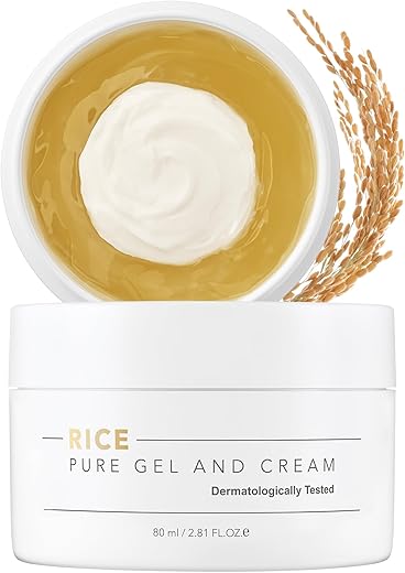 Gel e Creme de Arroz Puro, Extrato Exclusivo de Arroz Coreano Nutritivo, Testado por Dermatologistas, Ceramida, Hidratante Coreano para Pele Seca, Sem Fragrância, 80ml - THANKYOU FARMER