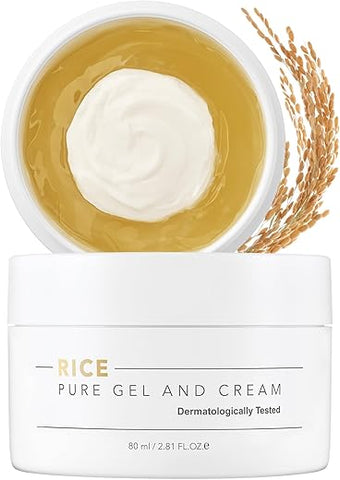 Gel e Creme de Arroz Puro, Extrato Exclusivo de Arroz Coreano Nutritivo, Testado por Dermatologistas, Ceramida, Hidratante Coreano para Pele Seca, Sem Fragrância, 80ml - THANKYOU FARMER