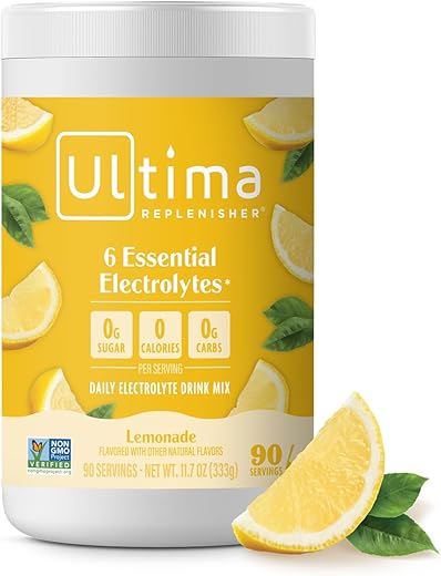 Mistura Diária de Bebida Eletrolítica de Limonada, 90 Porções – Pó Hidratante com 6 Eletrólitos Essenciais - Ultima Replenisher