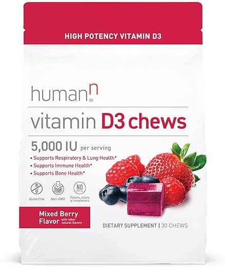 Vitamin D3 Chews – Alta Potência Vitamina D3 5000iu (125mcg) Ajuda a Suportar o Humor Saudável, Suporte Imunológico, Saúde Respiratória - humanN