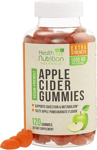 Health Nutrition Naturals - Gomas de Vinagre de Maçã Vegano | Máxima Potência 1000mg | Auxilia Digestão, Metabolismo | Sabor Natural de Maçã com Mãe | Sem Glúten