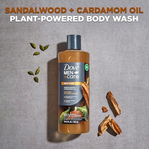 DOVE MEN + CARE - Dove Men Care Sabonete Líquido Corporal Sandalwood Cardamom Oil 4 Unidades para Reconstruir a Pele no Banho com Limpeza e Hidratação à Base de Plantas 532 ml