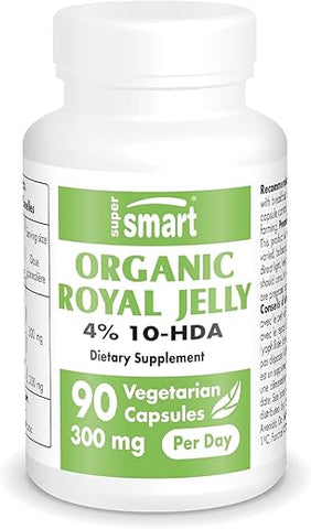 Supersmart - SuperSmart – Geléia Real Orgânica 300mg por Dia (Alta Potência 4%% 10-HDA) – Suplemento de Geléia Real Fresca Liofilizada | Não-OGM | 300g