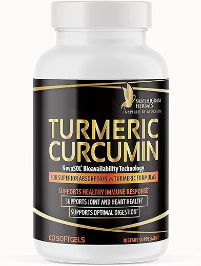 Santhigram Wellness Kerala Ayurveda - Suplemento Premium NovaSOL de Curcumina Cúrcuma-1000mg com Fórmula de Nanotecnologia Avançada, Bioacessibilidade Aprimorada para Mobilidade Articular, Imunidade e Saúde Digestiva