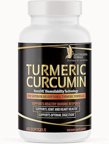 Santhigram Wellness Kerala Ayurveda - NovaSOL Supplements – Curcuma Premium 1000mg com Nanotecnologia Avançada, Alta Bioacessibilidade para Mobilidade Articular, Imunidade e Saúde Digestiva