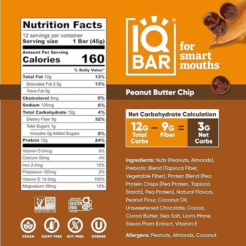 POLOFL - BAR Brain and Body – Barras de Proteína Keto de Chocolate com Sal Marinho e Manteiga de Amendoim – 12 Unidades – Barras Energéticas – Baixo Carboidrato – Alta Fibra – Vegano – Baixo Açúcar – Refeição