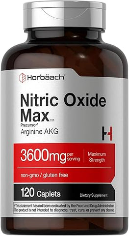 Nitric Oxide Max 3600mg | 120 Cápsulas | com Arginina AAKG para Homens e Mulheres | Vegetariano, Não-OGM | Marca Horbäach - Horbäach