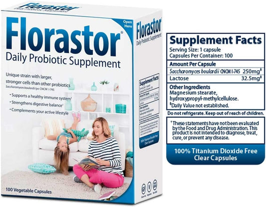 Probiótico Diário para Mulheres e Homens, Suporte Comprovado à Saúde Digestiva, Saccharomyces Boulardii CNCM I-745 (54 Cápsulas), Pacote com 2 – Florastor Probiótico Diário para Mulheres e Homens, Suporte à Saúde Digestiva - Florastor