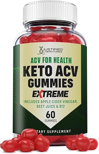 Justified Laboratories - ACV Gummies Extreme Formula 2000MG com Suco de Romã, Beterraba e Vitamina B12 – Saúde Keto – 60 Gomas