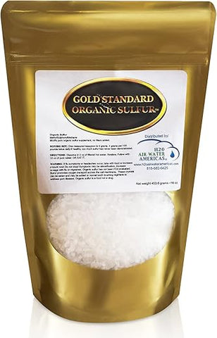 H2O Air Water Americas - Cristais de Enxofre Orgânico Gold Standard 454g – 99,9% Puro Cristais de MSM – Maiores Flocos Granulares de Enxofre – Testado por Terceiros Pó de MSM