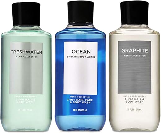 Bath & Body Works - Bath and Body Works – Kit 3 Unidades 2 em 1 Gel de Banho e Cabelo Freshwater, Graphite e Ocean. 300 ml