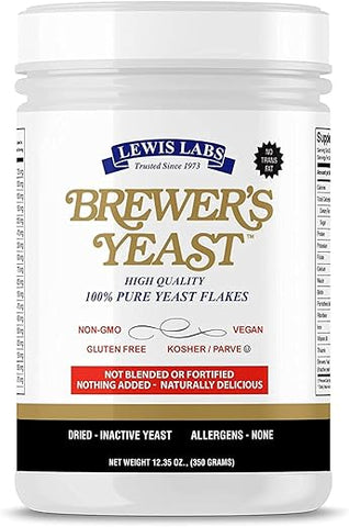 Lewis Labs - Levedura de Cerveja em Flocos para Biscoitos de Lactação, Suplemento para Aumentar o Leite Materno (1 Pacote) – Não Fortificado, Sem Açúcar – Kosher, Sem Glúten, Não Transgênico, Vegano, à Base de Plantas