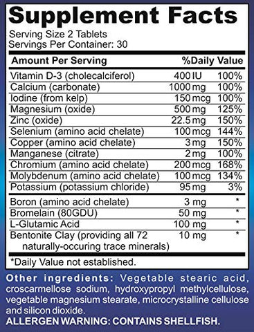 Elevate Recovery Supplements - MINERALIZE-ME: Suplemento Multimineral (Sem Ferro) com 72 Minerais Traços – Multiminerais Naturais – Fórmula de Alta Potência All-in-1 – 60 Comprimidos