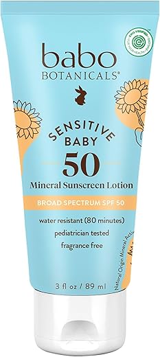 Babo Botanicals Protetor Solar Mineral para Bebês Sensíveis SPF50 – Óxido de Zinco Natural – Rosto – 50g