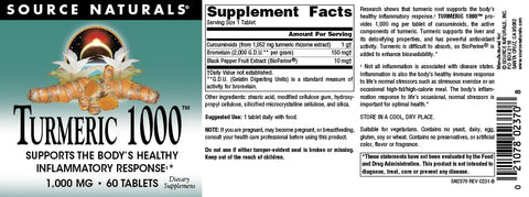 Cúrcuma 1000, Suporta a Resposta Inflamatória Saudável do Corpo*, 1.000mg – 60 Comprimidos - Source Naturals