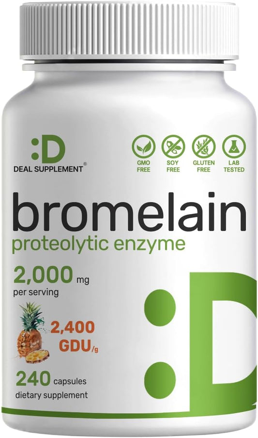 DEAL SUPPLEMENT - Suplemento de Bromelina 2.000mg por Porção, 240 Cápsulas – Enzimas Proteolíticas Naturais do Abacaxi Fresco – Auxilia na Digestão de Nutrientes