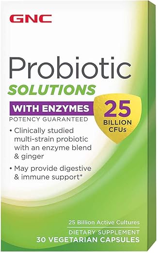 Probiotic Solutions com Enzimas – 25 Bilhões de UFCs, 30 Cápsulas, Suporte Diário Probiótico - GNC