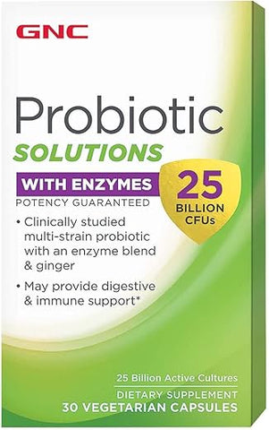 Probiotic Solutions com Enzimas – 25 Bilhões de UFCs, 30 Cápsulas, Suporte Diário Probiótico - GNC