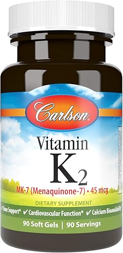 Labs Vitamina K2-7 45 MCG Softgels, 90 Unidades – Suplemento Mineral de Alta Qualidade - Carlson