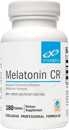 Melatonin CR 5mg com Vitamina B6 – Suporte Noturno ao Sistema Imunológico – Liberação Bifásica Rápida e Constante (180 cápsulas) - XYMOGEN