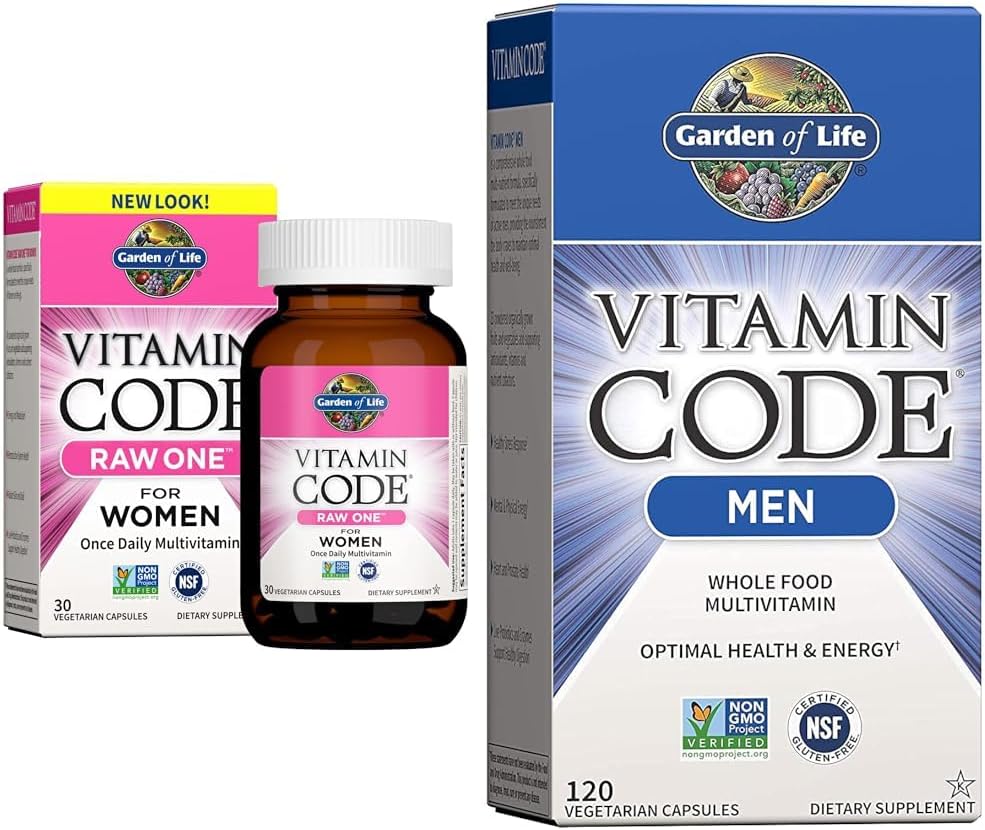 Multivitaminas Whole Food para Mulheres e Homens, Vitamin Code Raw One 30 Unidades e Vitamin Code 120 Unidades - Garden of Life