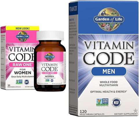 Multivitaminas Whole Food para Mulheres e Homens, Vitamin Code Raw One 30 Unidades e Vitamin Code 120 Unidades - Garden of Life