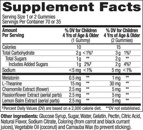 Kids Sleep Gummy – Suporte ocasional ao sono, 0,5mg Melatonina, L Teanina, Extratos de Camomila e Melissa, Suplemento mastigável infantil, Sabor Framboesa – 70 unidades - OLLY