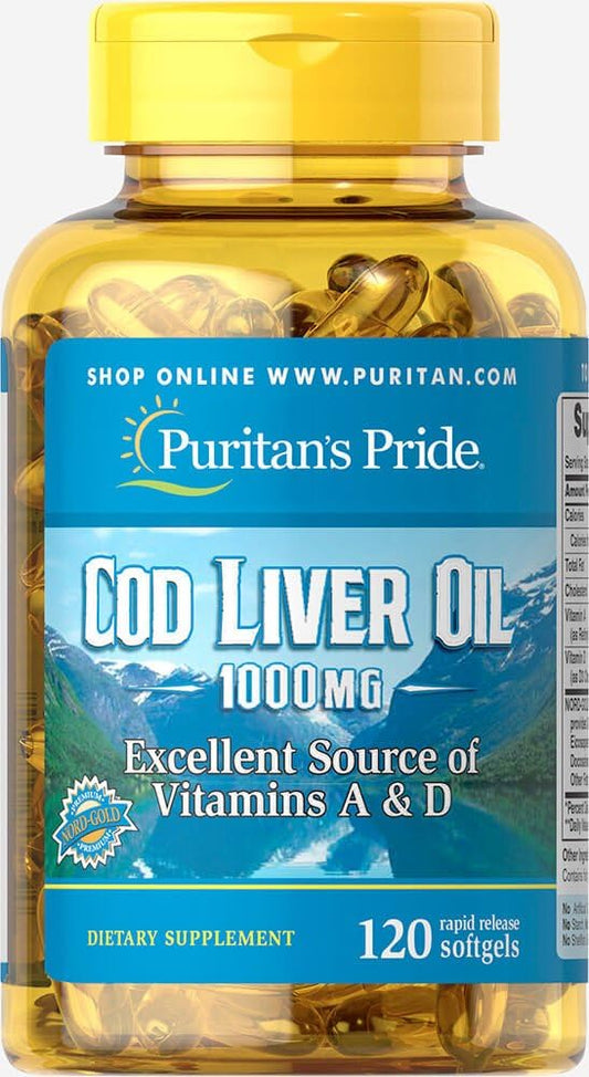 Puritan's Pride - Óleo de Fígado de Bacalhau Puritan’s Pride, 1000 Mg, 120 Cápsulas