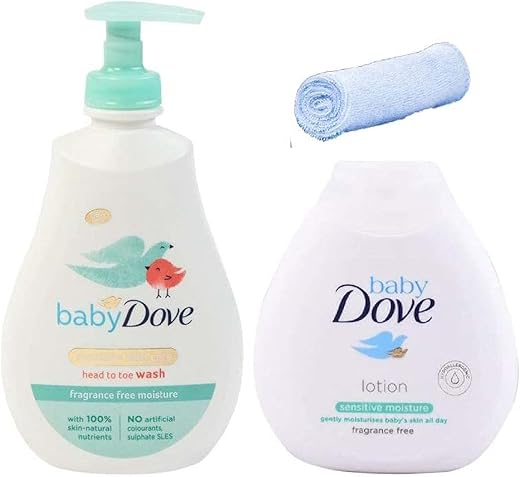 Generic - Conjunto Dove Baby Banho Hidratação Rica Sabonete Líquido Cabeça aos Pés Loção Pano de Banho