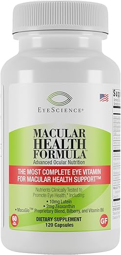 EyeScience - Fórmula Avançada de Saúde Macular Além do AREDS2 – Vitaminas Oculares Avançadas com Luteína, Zeaxantina, Mirtilo e Vitaminas C, D, E e B6 (Fornecimento de 60 Dias)