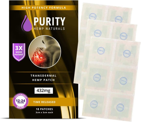 Purity Hemp Naturals - Hemp Patch 18 unid. (438 mg) Gold 3X Mais Potente 24 mg Patches. Liberação Estendida 24Hr. Prático