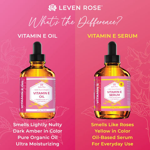 Óleo de Vitamina E Leven Rose 100% Puro Orgânico Natural para Rosto e Pele Seca