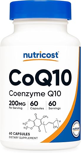 CoQ10 200mg – Cápsulas Vegetarianas de Alta Absorção, 60 Unidades – Coenzima Q10 Vegetariana, Não-OGM - Nutricost