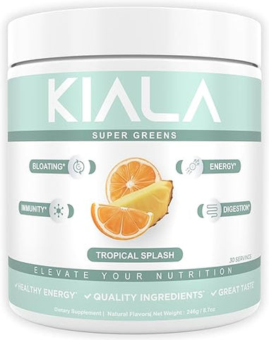Super Greens – Pó de Verdes Orgânicos para Reduzir Inchaço, Apoiar a Saúde Intestinal, Fortalecer a Imunidade, Digestão Saudável para Mulheres – Suporte Antioxidante – Spirulina – 100g - Kiala Nutrition