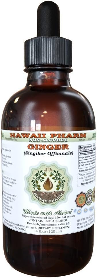 Extrato Líquido de Gengibre Sem Álcool, Glicerito de Raiz de Gengibre Orgânico (Zingiber officinale) Desidratado Hawaii Pharm Suplemento Herbal Natural 120 ml
